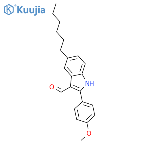 1H-Indole-3-carboxaldehyde, 5-hexyl-2-(4-methoxyphenyl)- structure