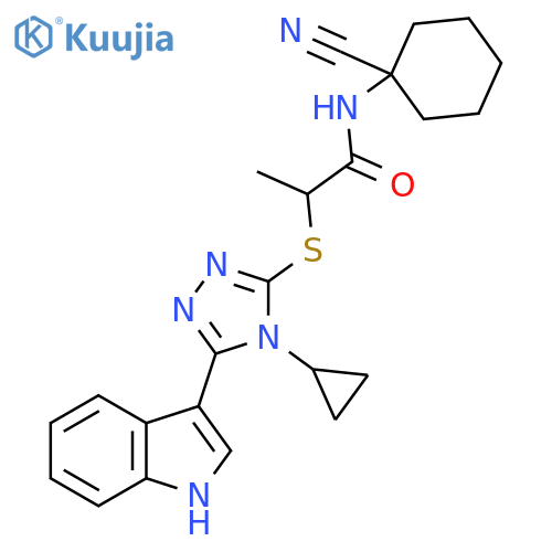 N-(1-Cyanocyclohexyl)-2-[[4-cyclopropyl-5-(1H-indol-3-yl)-1,2,4-triazol-3-yl]sulfanyl]propanamide structure