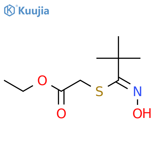 Acetic acid, [[1-(hydroxyimino)-2,2-dimethylpropyl]thio]-, ethyl ester structure