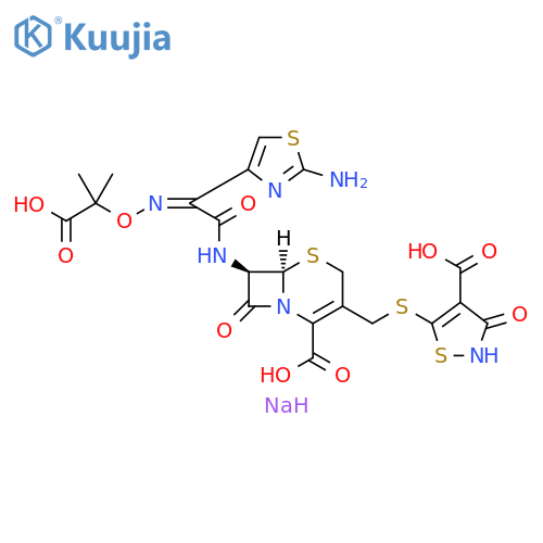 5-thia-1-azabicyclo[4.2.0]oct-2-ene-2-carboxylic acid, 7-[[(2Z)-2-(2-amino-5-thiazolyl)-2-[(1-carboxy-1-methylethoxy)imino]-1-oxoethyl]amino]-3-[[(4-carboxy-2,3-dihydro-3-oxo-5-isothiazolyl)thio]methyl]-8-oxo-, sodium salt (1:1) structure