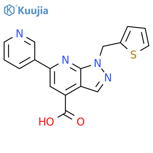 6-(pyridin-3-yl)-1-(thiophen-2-yl)methyl-1H-pyrazolo3,4-bpyridine-4-carboxylic acid structure