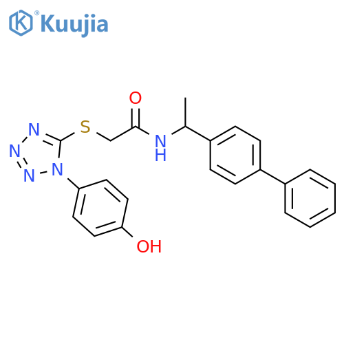 2-{1-(4-hydroxyphenyl)-1H-1,2,3,4-tetrazol-5-ylsulfanyl}-N-1-(4-phenylphenyl)ethylacetamide structure