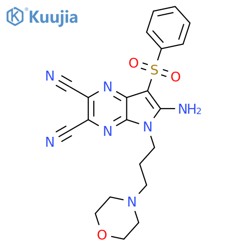 6-amino-7-(benzenesulfonyl)-5-[3-(morpholin-4-yl)propyl]-5H-pyrrolo[2,3-b]pyrazine-2,3-dicarbonitrile structure