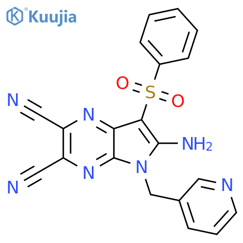 6-amino-7-(benzenesulfonyl)-5-[(pyridin-3-yl)methyl]-5H-pyrrolo[2,3-b]pyrazine-2,3-dicarbonitrile structure