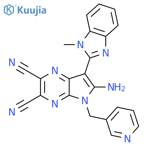 6-amino-7-(1-methyl-1H-1,3-benzodiazol-2-yl)-5-[(pyridin-3-yl)methyl]-5H-pyrrolo[2,3-b]pyrazine-2,3-dicarbonitrile structure