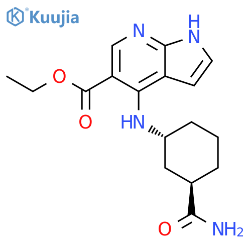 1H-Pyrrolo[2,3-b]pyridine-5-carboxylic acid,4-[[(1R,3R)-3-(aminocarbonyl)cyclohexyl]amino]-, ethyl ester, rel- structure