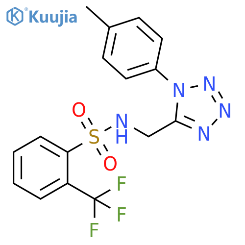 N-{1-(4-methylphenyl)-1H-1,2,3,4-tetrazol-5-ylmethyl}-2-(trifluoromethyl)benzene-1-sulfonamide structure