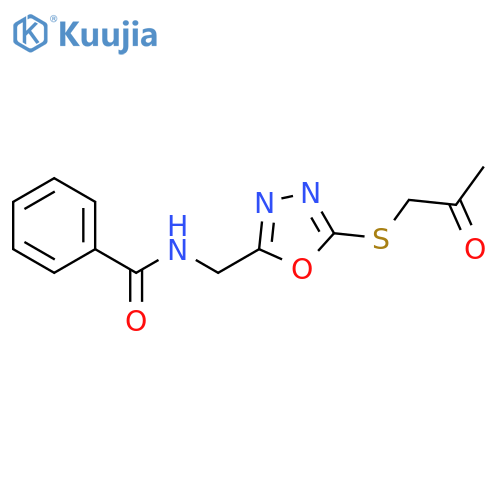 N-({5-(2-oxopropyl)sulfanyl-1,3,4-oxadiazol-2-yl}methyl)benzamide structure