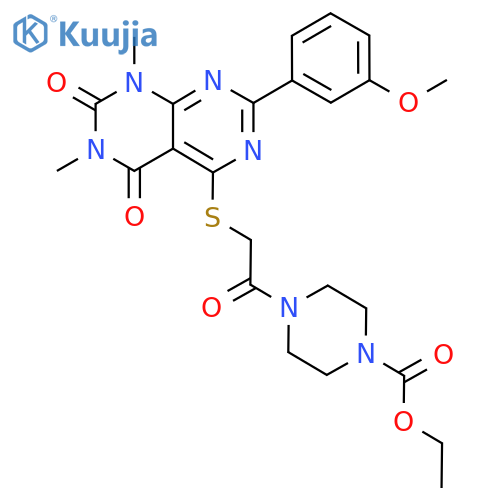 ethyl 4-(2-{2-(3-methoxyphenyl)-6,8-dimethyl-5,7-dioxo-5H,6H,7H,8H-1,3diazino4,5-dpyrimidin-4-ylsulfanyl}acetyl)piperazine-1-carboxylate structure