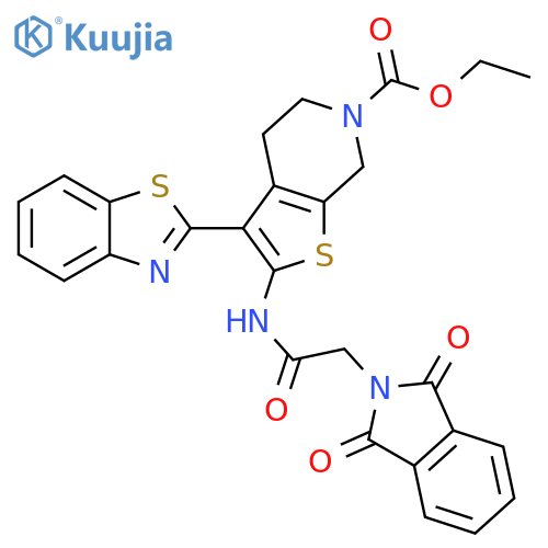 ethyl 3-(1,3-benzothiazol-2-yl)-2-2-(1,3-dioxo-2,3-dihydro-1H-isoindol-2-yl)acetamido-4H,5H,6H,7H-thieno2,3-cpyridine-6-carboxylate structure
