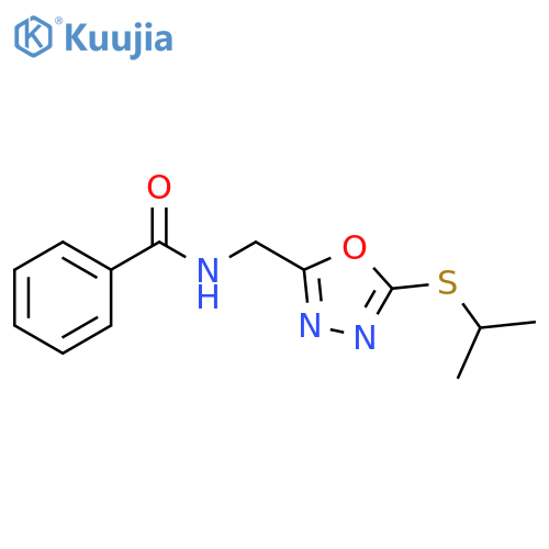 N-{5-(propan-2-ylsulfanyl)-1,3,4-oxadiazol-2-ylmethyl}benzamide structure