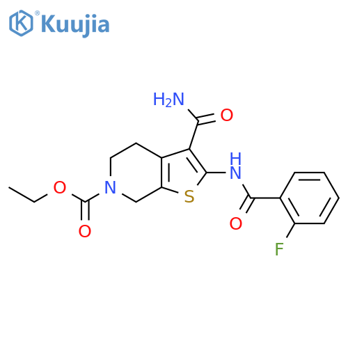 ethyl 3-carbamoyl-2-(2-fluorobenzamido)-4H,5H,6H,7H-thieno2,3-cpyridine-6-carboxylate structure