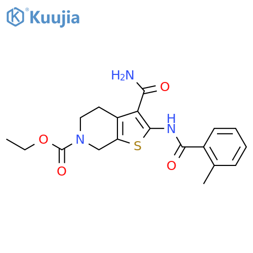 ethyl 3-carbamoyl-2-(2-methylbenzamido)-4H,5H,6H,7H-thieno2,3-cpyridine-6-carboxylate structure