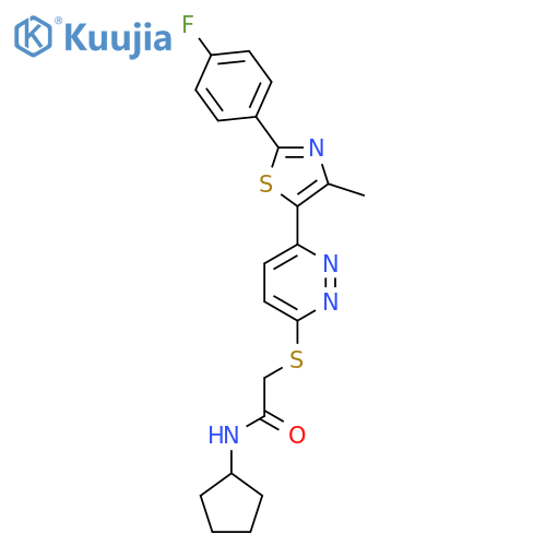 N-cyclopentyl-2-((6-(2-(4-fluorophenyl)-4-methylthiazol-5-yl)pyridazin-3-yl)thio)acetamide structure