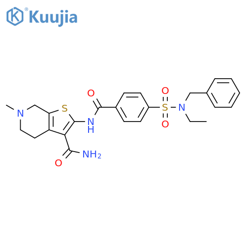 2-{4-benzyl(ethyl)sulfamoylbenzamido}-6-methyl-4H,5H,6H,7H-thieno2,3-cpyridine-3-carboxamide structure