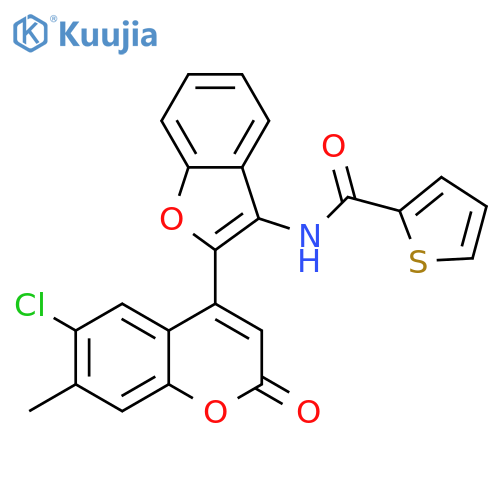 N-2-(6-chloro-7-methyl-2-oxo-2H-chromen-4-yl)-1-benzofuran-3-ylthiophene-2-carboxamide structure