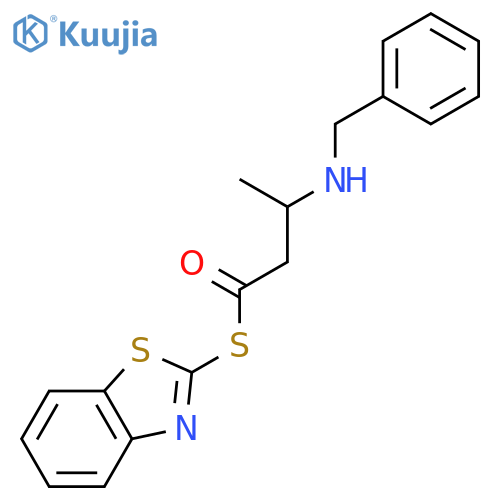 Butanethioic acid, 3-[(phenylmethyl)amino]-, S-2-benzothiazolyl ester structure