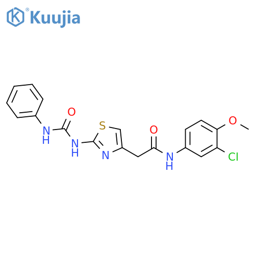 N-(3-chloro-4-methoxyphenyl)-2-{2-(phenylcarbamoyl)amino-1,3-thiazol-4-yl}acetamide structure