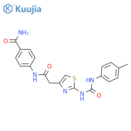 4-2-(2-{(4-methylphenyl)carbamoylamino}-1,3-thiazol-4-yl)acetamidobenzamide structure