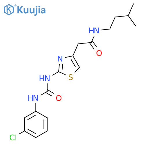 2-(2-{(3-chlorophenyl)carbamoylamino}-1,3-thiazol-4-yl)-N-(3-methylbutyl)acetamide structure