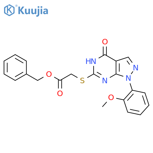 benzyl 2-{1-(2-methoxyphenyl)-4-oxo-1H,4H,5H-pyrazolo3,4-dpyrimidin-6-ylsulfanyl}acetate structure