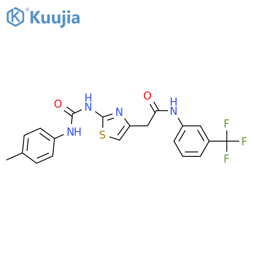 2-(2-{(4-methylphenyl)carbamoylamino}-1,3-thiazol-4-yl)-N-3-(trifluoromethyl)phenylacetamide structure