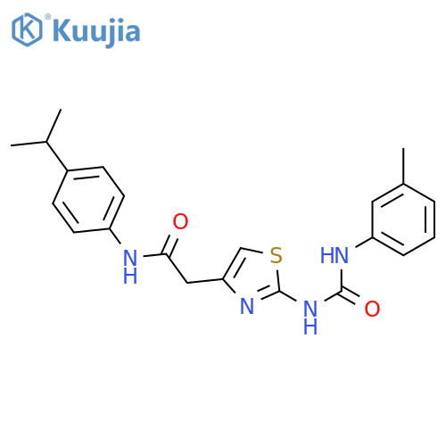 2-(2-{(3-methylphenyl)carbamoylamino}-1,3-thiazol-4-yl)-N-4-(propan-2-yl)phenylacetamide structure