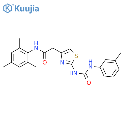 2-(2-{(3-methylphenyl)carbamoylamino}-1,3-thiazol-4-yl)-N-(2,4,6-trimethylphenyl)acetamide structure