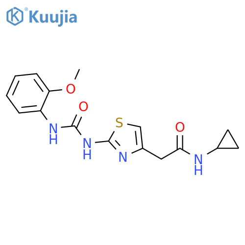 N-cyclopropyl-2-(2-{(2-methoxyphenyl)carbamoylamino}-1,3-thiazol-4-yl)acetamide structure
