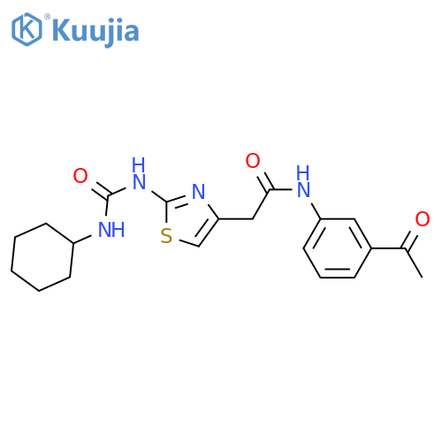 N-(3-acetylphenyl)-2-{2-(cyclohexylcarbamoyl)amino-1,3-thiazol-4-yl}acetamide structure