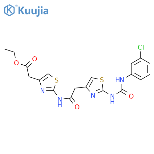 ethyl 2-{2-2-(2-{(3-chlorophenyl)carbamoylamino}-1,3-thiazol-4-yl)acetamido-1,3-thiazol-4-yl}acetate structure