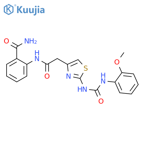 2-2-(2-{(2-methoxyphenyl)carbamoylamino}-1,3-thiazol-4-yl)acetamidobenzamide structure