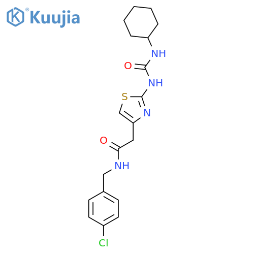 N-(4-chlorophenyl)methyl-2-{2-(cyclohexylcarbamoyl)amino-1,3-thiazol-4-yl}acetamide structure