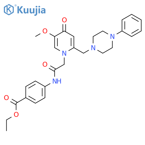 ethyl 4-(2-{5-methoxy-4-oxo-2-(4-phenylpiperazin-1-yl)methyl-1,4-dihydropyridin-1-yl}acetamido)benzoate structure