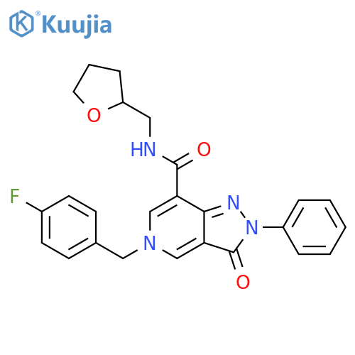 5-(4-fluorophenyl)methyl-3-oxo-N-(oxolan-2-yl)methyl-2-phenyl-2H,3H,5H-pyrazolo4,3-cpyridine-7-carboxamide structure