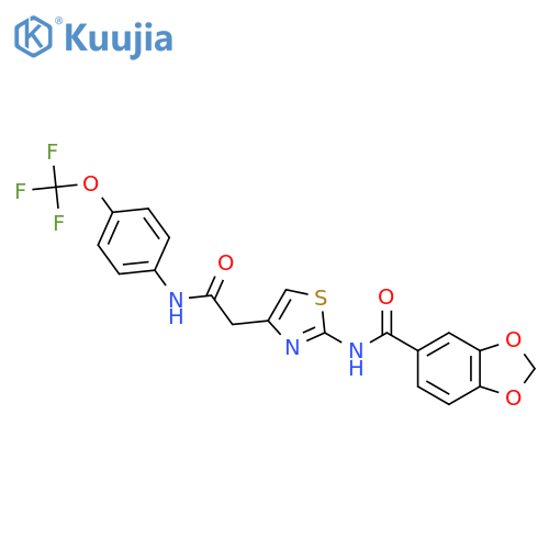 N-4-({4-(trifluoromethoxy)phenylcarbamoyl}methyl)-1,3-thiazol-2-yl-2H-1,3-benzodioxole-5-carboxamide structure