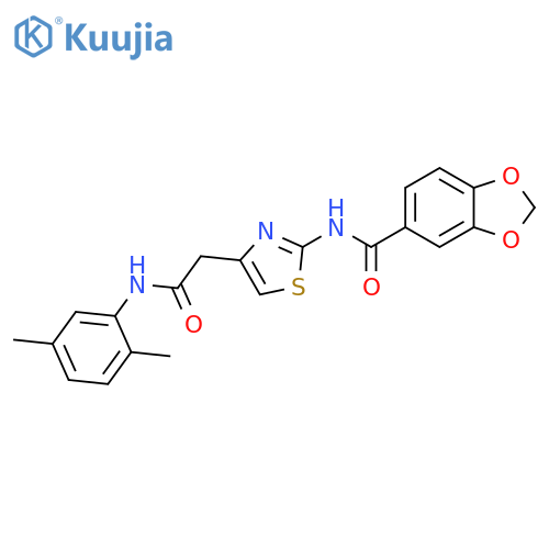 N-(4-{(2,5-dimethylphenyl)carbamoylmethyl}-1,3-thiazol-2-yl)-2H-1,3-benzodioxole-5-carboxamide structure