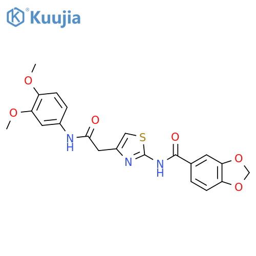 N-(4-{(3,4-dimethoxyphenyl)carbamoylmethyl}-1,3-thiazol-2-yl)-2H-1,3-benzodioxole-5-carboxamide structure