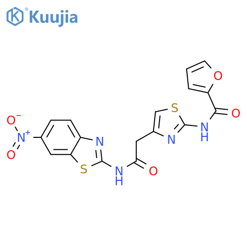 N-(4-{(6-nitro-1,3-benzothiazol-2-yl)carbamoylmethyl}-1,3-thiazol-2-yl)furan-2-carboxamide structure