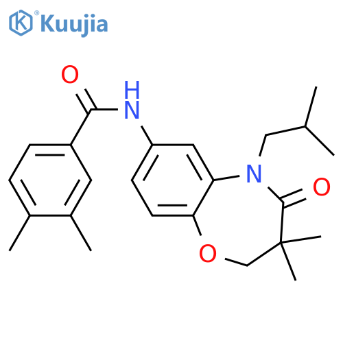 N-3,3-dimethyl-5-(2-methylpropyl)-4-oxo-2,3,4,5-tetrahydro-1,5-benzoxazepin-7-yl-3,4-dimethylbenzamide structure