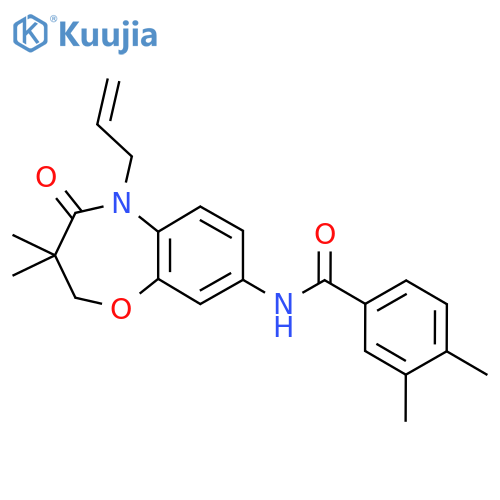 N-3,3-dimethyl-4-oxo-5-(prop-2-en-1-yl)-2,3,4,5-tetrahydro-1,5-benzoxazepin-8-yl-3,4-dimethylbenzamide structure