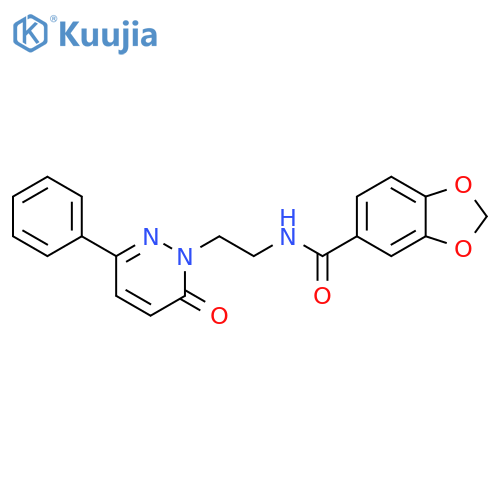 N-2-(6-oxo-3-phenyl-1,6-dihydropyridazin-1-yl)ethyl-2H-1,3-benzodioxole-5-carboxamide structure