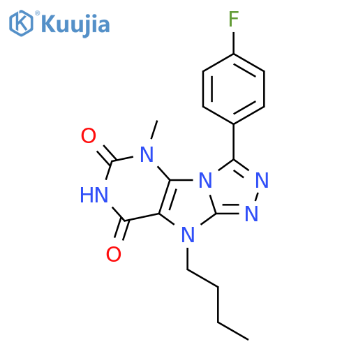 9-butyl-3-(4-fluorophenyl)-5-methyl-5H,6H,7H,8H,9H-1,2,4triazolo3,4-hpurine-6,8-dione structure