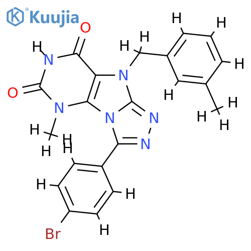 3-(4-bromophenyl)-5-methyl-9-(3-methylphenyl)methyl-5H,6H,7H,8H,9H-1,2,4triazolo3,4-hpurine-6,8-dione structure