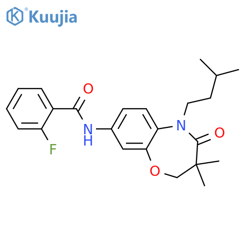 N-3,3-dimethyl-5-(3-methylbutyl)-4-oxo-2,3,4,5-tetrahydro-1,5-benzoxazepin-8-yl-2-fluorobenzamide structure