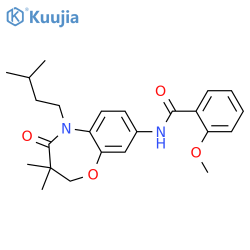 N-3,3-dimethyl-5-(3-methylbutyl)-4-oxo-2,3,4,5-tetrahydro-1,5-benzoxazepin-8-yl-2-methoxybenzamide structure