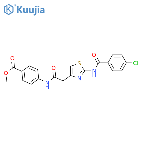 methyl 4-{2-2-(4-chlorobenzamido)-1,3-thiazol-4-ylacetamido}benzoate structure