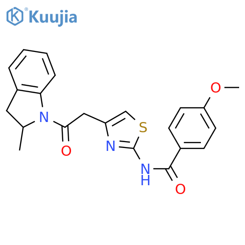 4-methoxy-N-{4-2-(2-methyl-2,3-dihydro-1H-indol-1-yl)-2-oxoethyl-1,3-thiazol-2-yl}benzamide structure