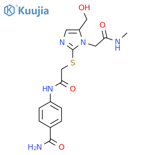 4-(2-{5-(hydroxymethyl)-1-(methylcarbamoyl)methyl-1H-imidazol-2-ylsulfanyl}acetamido)benzamide structure