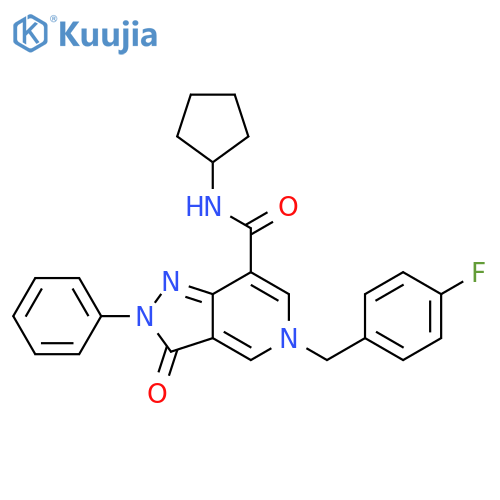 N-cyclopentyl-5-(4-fluorophenyl)methyl-3-oxo-2-phenyl-2H,3H,5H-pyrazolo4,3-cpyridine-7-carboxamide structure